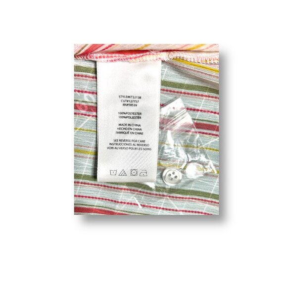 KUT From The Kloth White Striped Chiffon Sheer Roll Tab Sleeve Boho Coastal Sz L - Picture 9 of 9